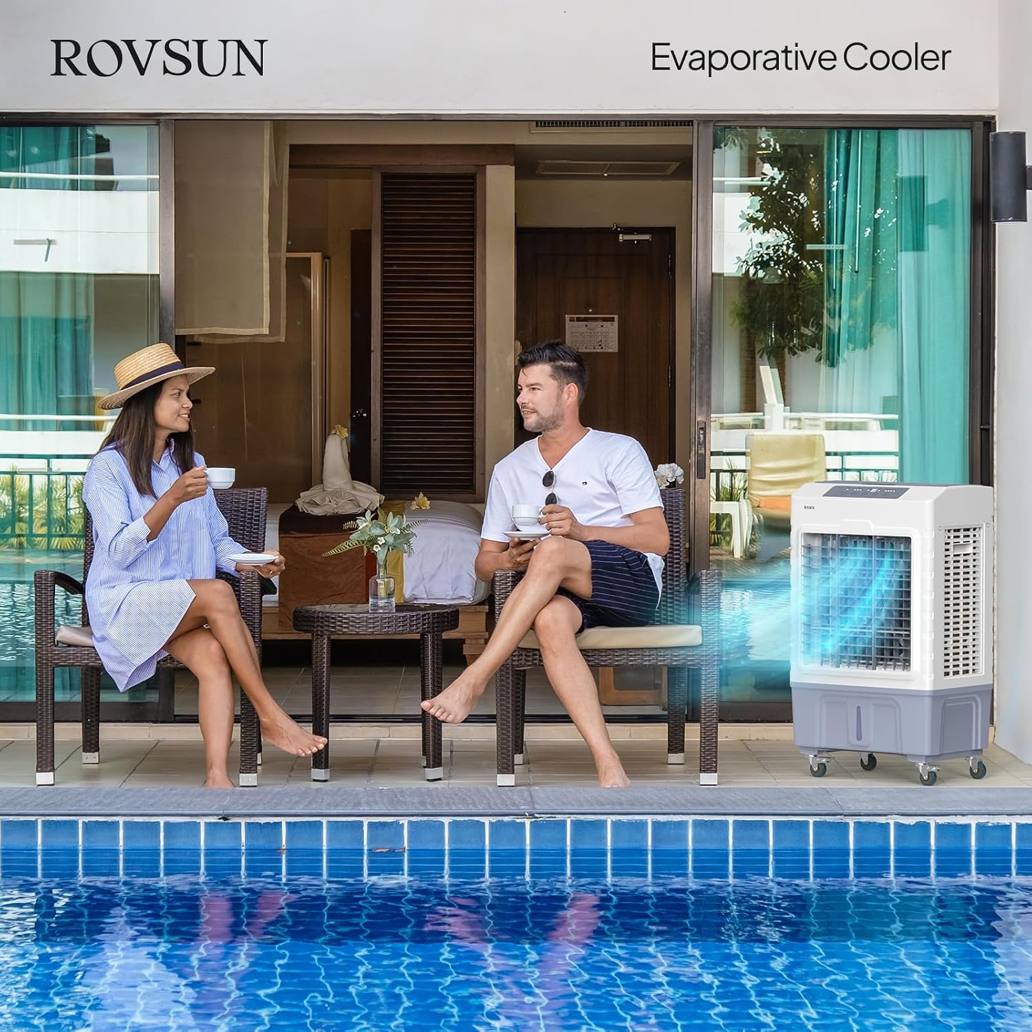 ROVSUN 2600CFM Portable Air Cooler, 10.5Gal/40L Evaporative Swamp Cooler, 3-IN-1 Cooling Fan with Remote Control, 3 Speeds, 7.5H Timer & 4 Ice Box, Humidifying Oscillating Fan for Indoor or Outdoor