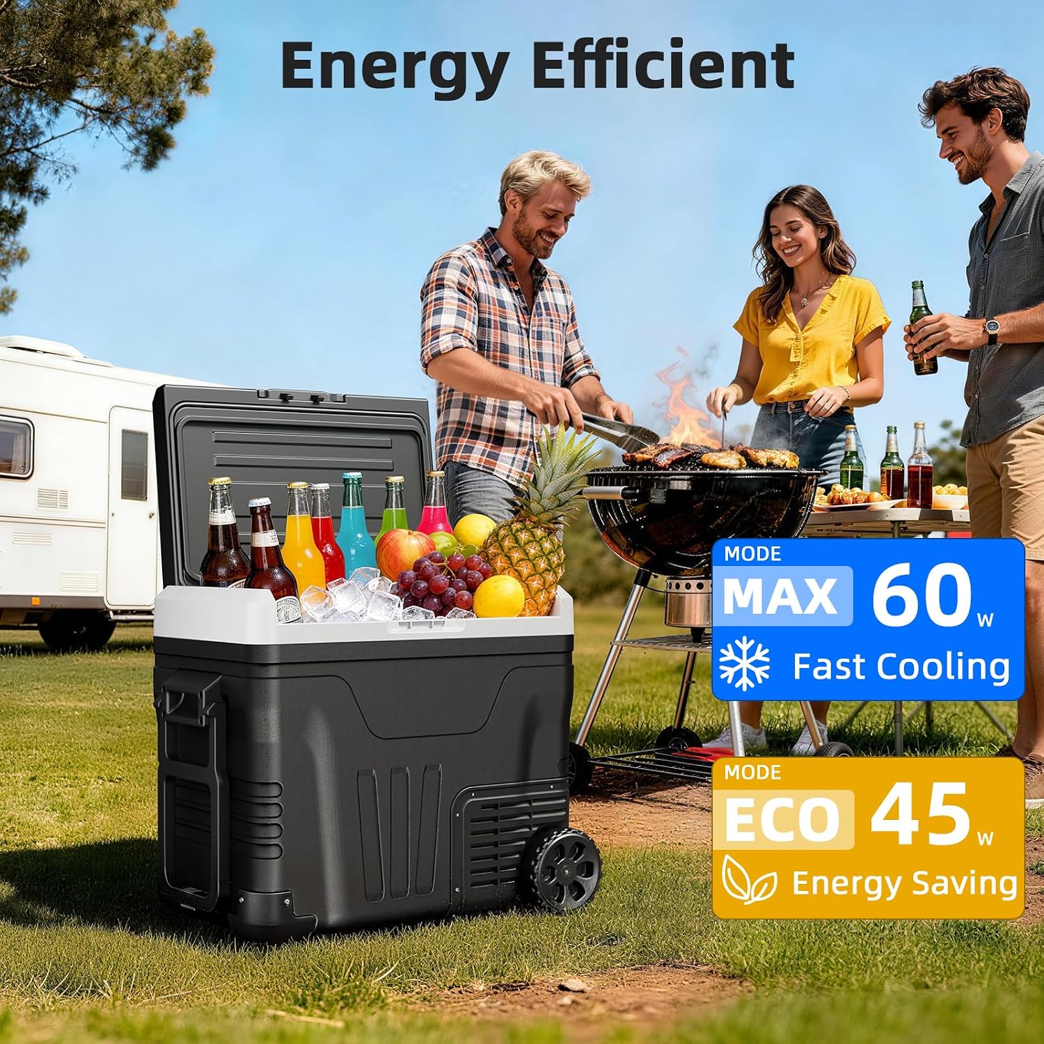 Antarctic Star 12 Volt Refrigerator 53QT(50L) Compressor Electric Cooler, Car Fridge -4℉~68℉, Portable Freezer 12V/24V DC 100-240V AC, 12V Cooler with Wheels & Handle for Travel,Camping,Truck, Black