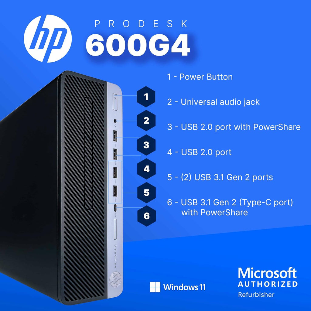 HP 600G4 Gaming Bundle | Intel Core i5-8500 | 16GB RAM | 500GB SSD | Windows 11 Pro | AX200 WiFi+Bluetooth | Periphio RGB Keyboard & Mouse | RGB Speakers | 2K Webcam | 24' New HD Monitor (Renewed)