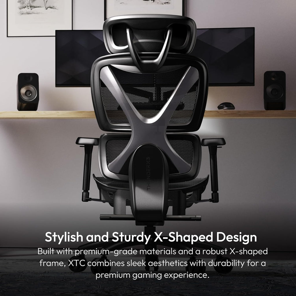 THUNDERX3 XTC Ergonomic Office Chair, for Adults Gaming Chair, High Back Desk Chair, Synchronous Tilt, Self-Adjusting Lumbar Support and Backrest, Adjustable Headrest, Breathable Mesh, Black