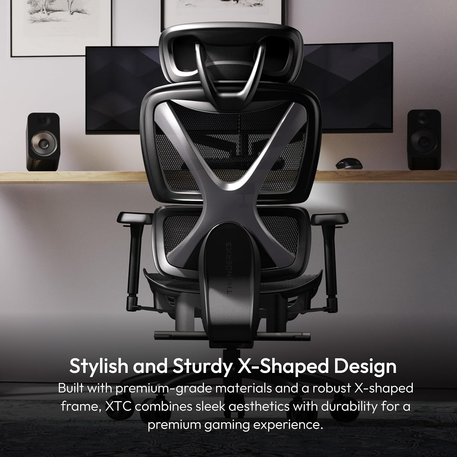THUNDERX3 XTC Ergonomic Office Chair, for Adults Gaming Chair, High Back Desk Chair, Synchronous Tilt, Self-Adjusting Lumbar Support and Backrest, Adjustable Headrest, Breathable Mesh, Black