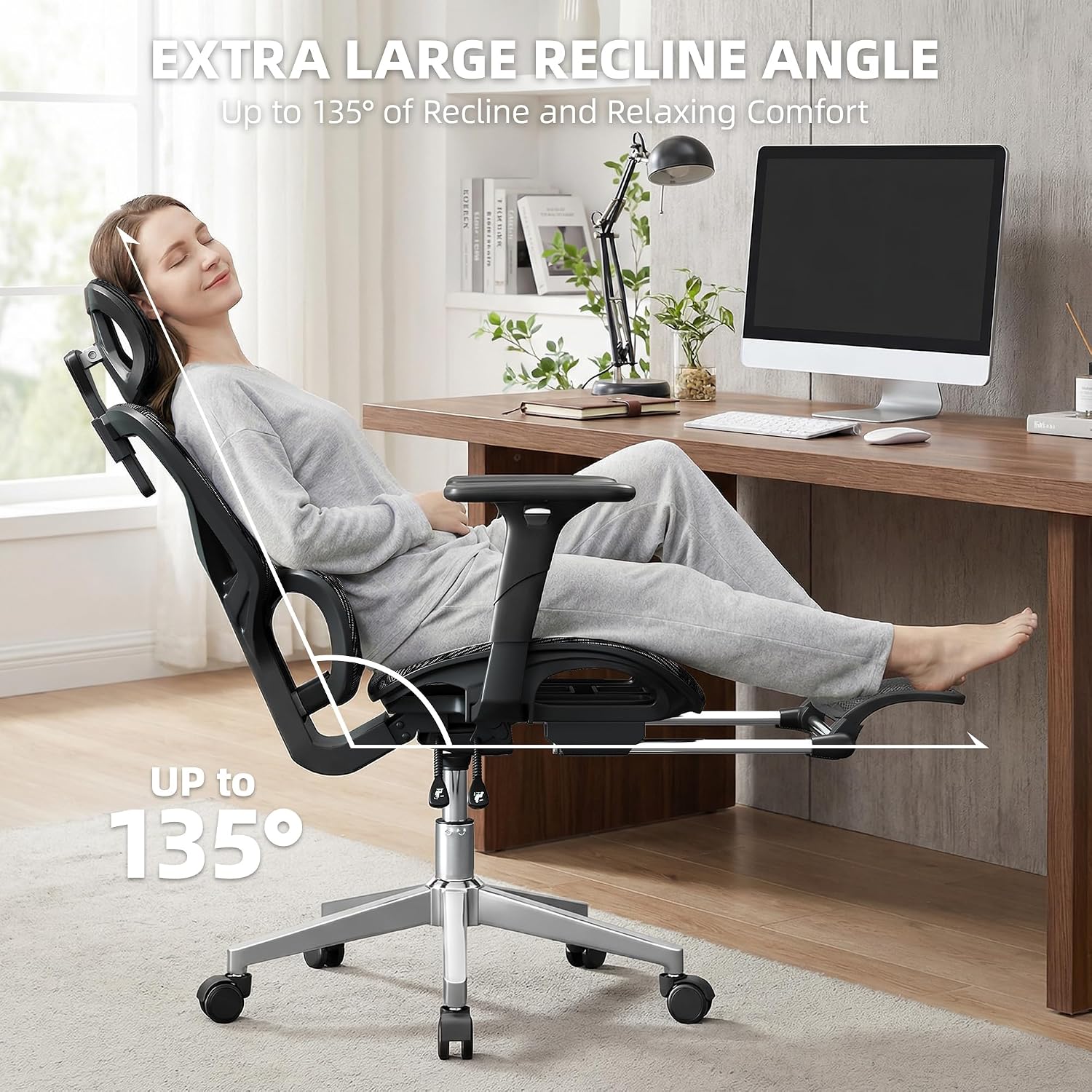 Opiesit Office Chair with 3D Adjustable Lumbar Support,Ergonomic Computer Chair,Adjustable Headrest and Armrests, 400lbs Capacity,Tilt-Swivel,Premium Mesh Desk Chair for Office,Home & Gaming (Grey)