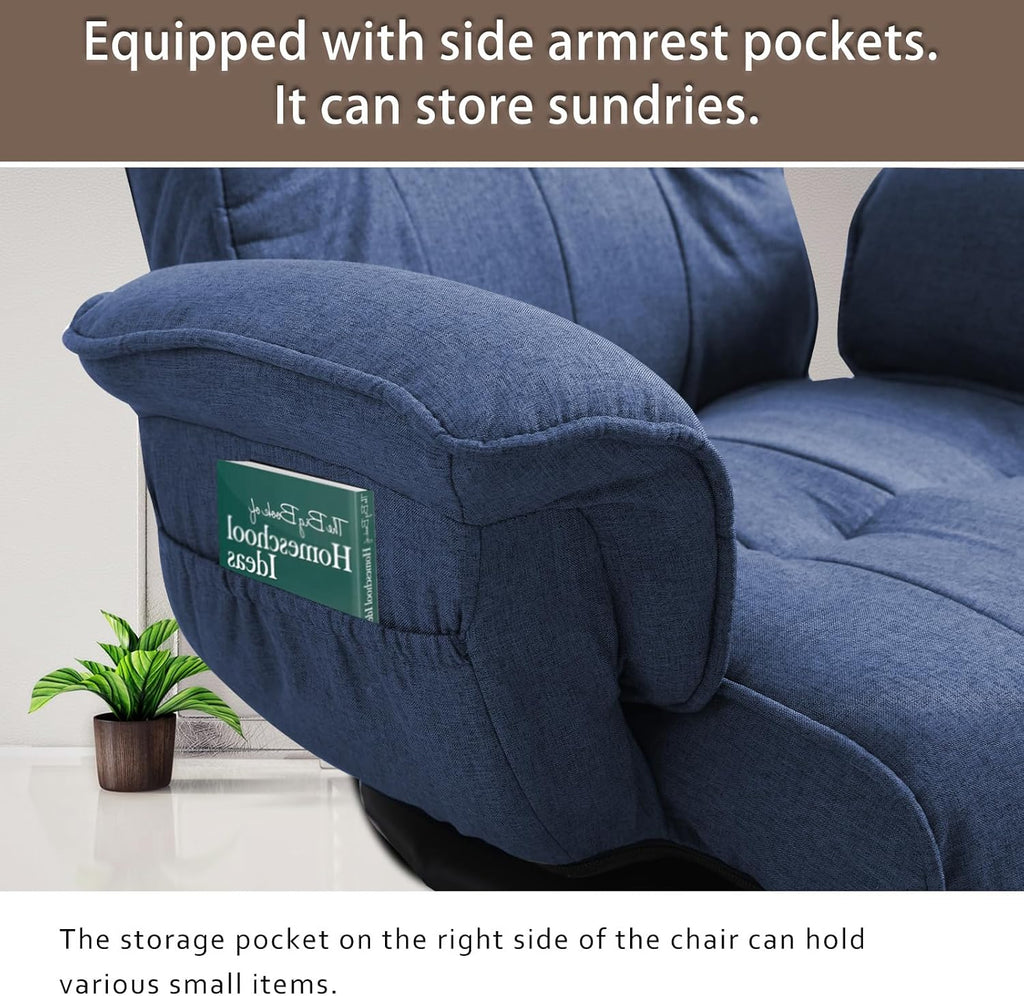 360 Degree Swivle Adjustable Floor Chair, Chaise Lounge Indoor, Folding Lazy Sofa with Armrests and Side Pocket Adults Gaming Chairs for Living Room, Bedroom Factory Price 201 (BL)