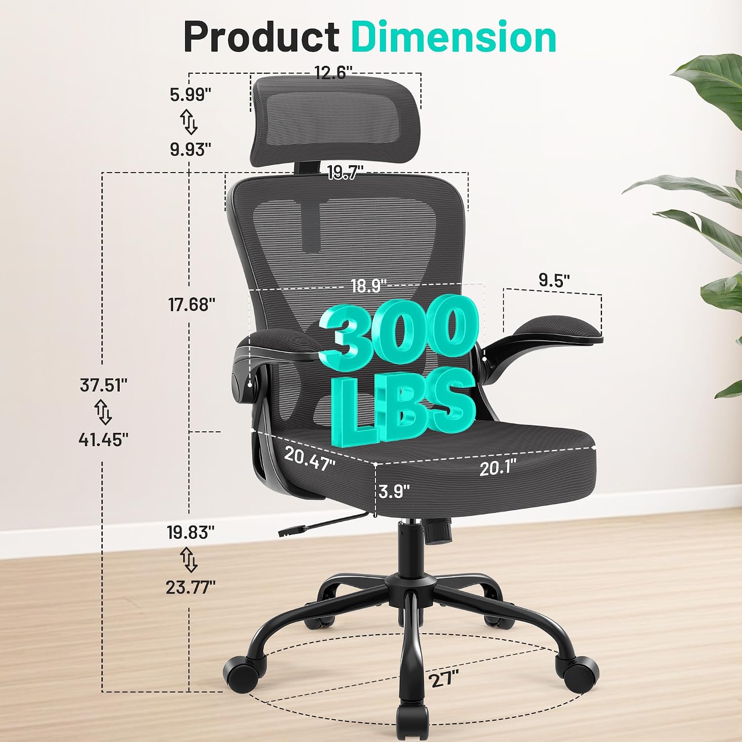 AreShark Office Chair - Ergonomic Desk Chair Breathable Mesh Chair with 2D Headrest & Adjustable Lumbar Support - Executive High Back Rolling Swivel Computer Gaming Chair with Wheels Flip-up Armrests
