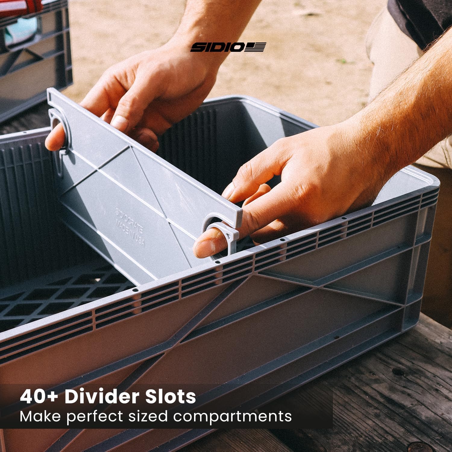 SIDIO Crate Basic Pack - 2 Full-Size & 1 Half-Size Heavy Duty Stackable Storage Bins, Totes and Containers with Dividers - Durable Plastic Organizer for Home, Office, Garage, and Outdoor Use, Green