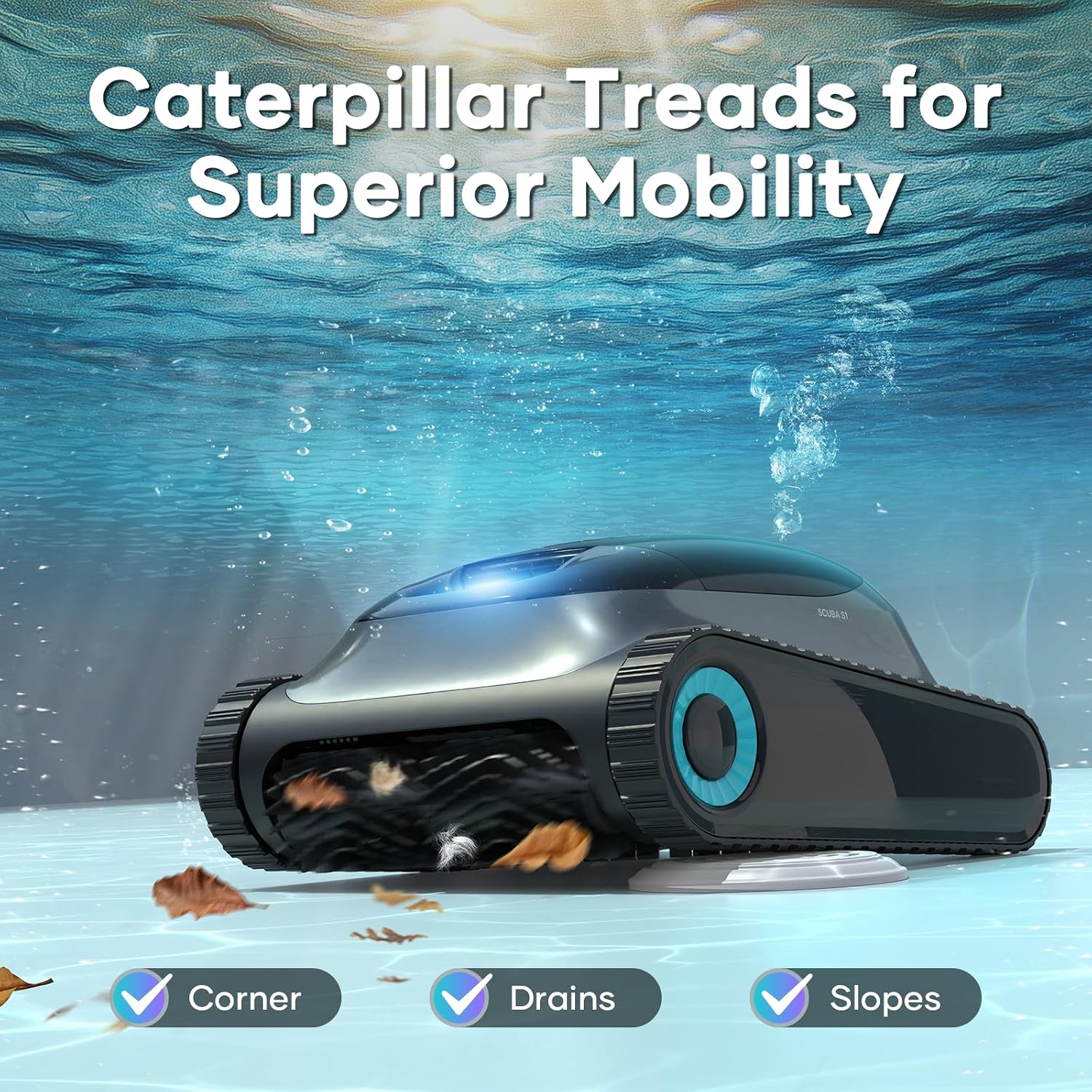 Aiper Scuba S1 Robotic Pool Cleaner, Wall & Waterline Cleaning, Cordless Pool Robot with 4 Modes, Smarter Navigation with High-Precision Sensors（Renewed）