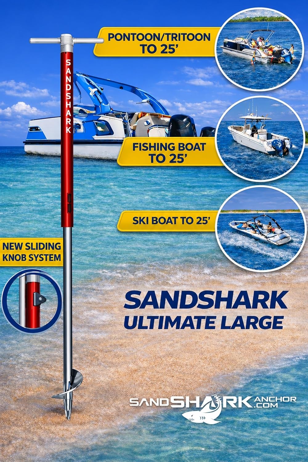 SandShark Anchor - Premium Screw in Boat Anchor, Pontoon Boat Anchor, Stainless Steel Shallow Water Anchor Pole, Sand Anchor w/Case - Essential Pontoon Boat Accessories