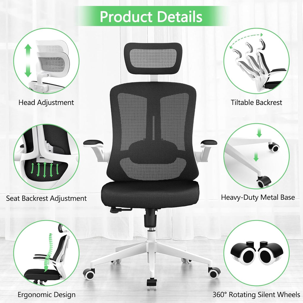 balmstar Office Chair Desk Chair, Ergonomic Mesh Computer Chair with 90-130° Recline & 360° Smooth-Rolling Casters, Lumbar Support Task Chair for Home Office, Comfortable for Women, Teens(B-Black)