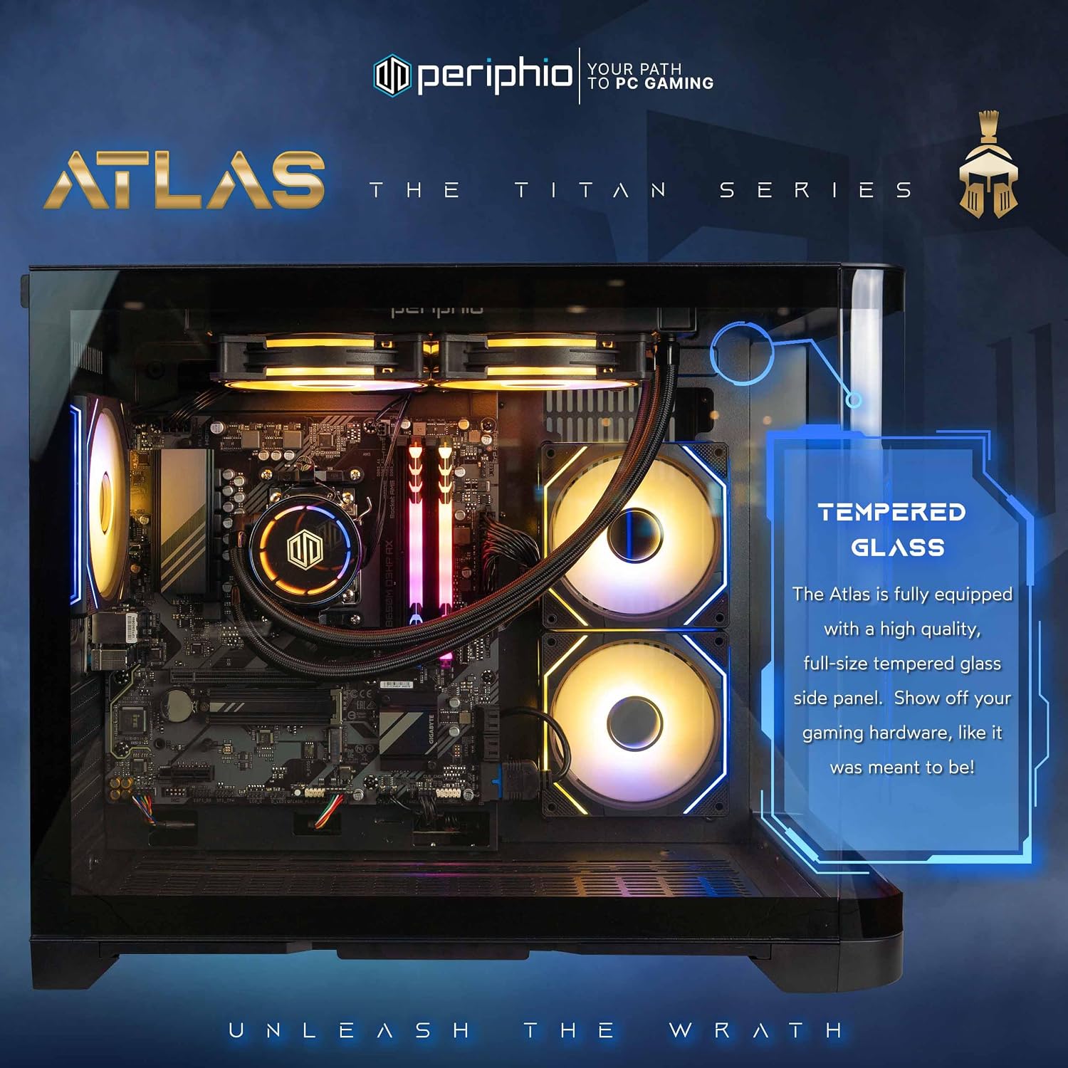 Periphio Atlas Gaming PC, Liquid Cooled AMD Ryzen 5 5600GT up to 4.4GHz with Radeon RX Vega 7 Graphics (Gaming Optimized), 16GB RAM, 1TBNVMe SSD, WiFi, Windows 11 Desktop, Black, 1080p Gaming Computer