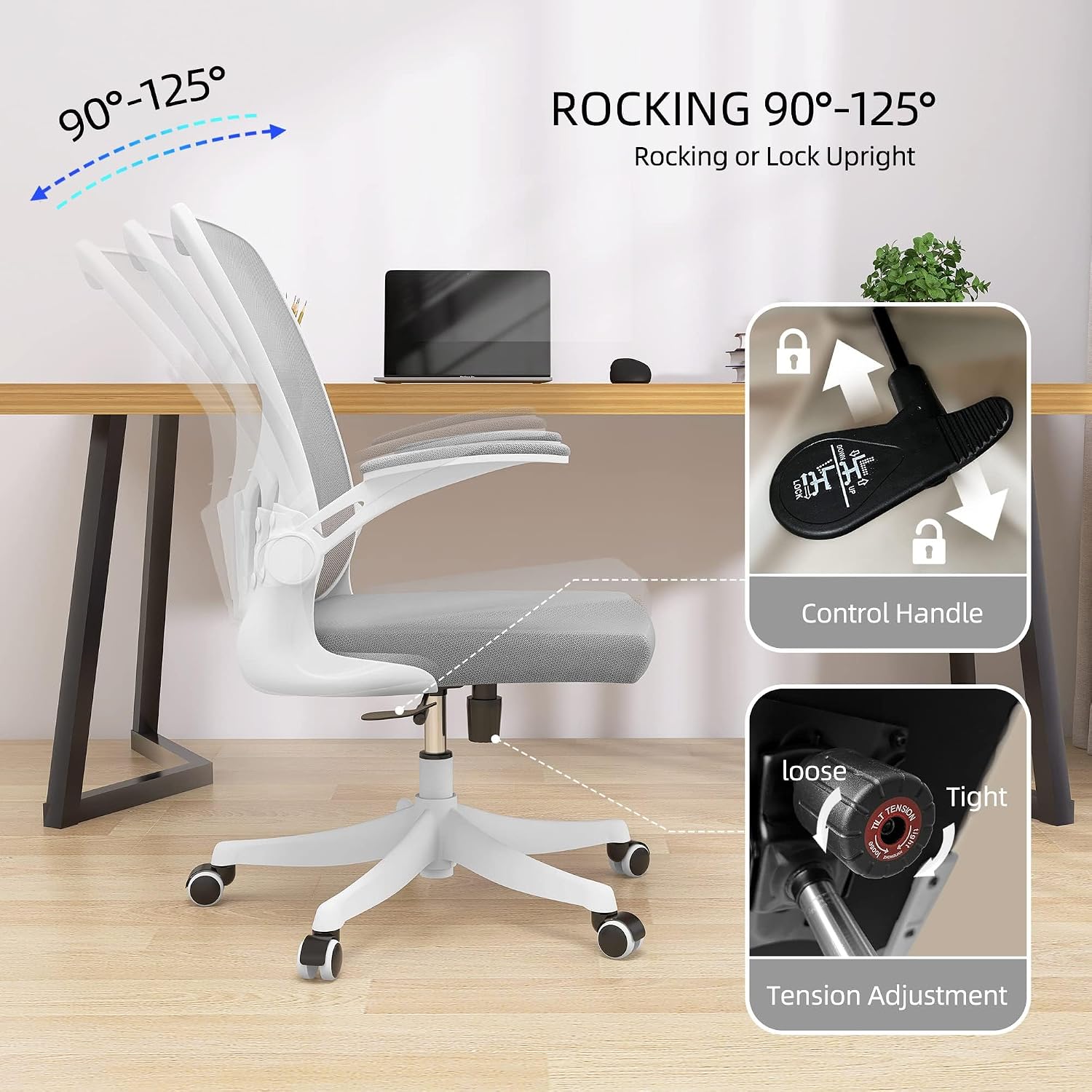 Ergonomic Office Chair, High-Back Mesh Computer Desk Chair with Adjustable Height, Lumbar Support, Flip-Up Armrests,headrest，and Swivel Rolling Design for Home and Office Use