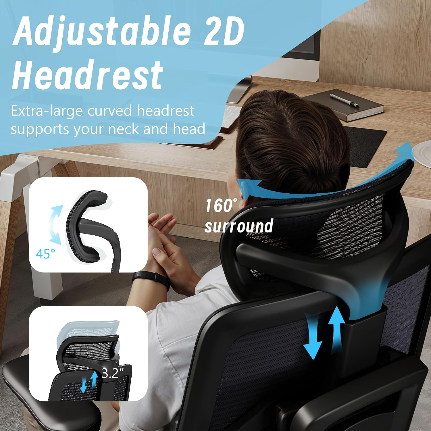Ergonomic Office Chair with Footrest, High Back Mesh Computer Chair with Lumbar Support, 5-Level Backrest Height, 6D Flip-Up Arms for Home & Gaming Desk (Black Mesh One-piece Lumbar Support)