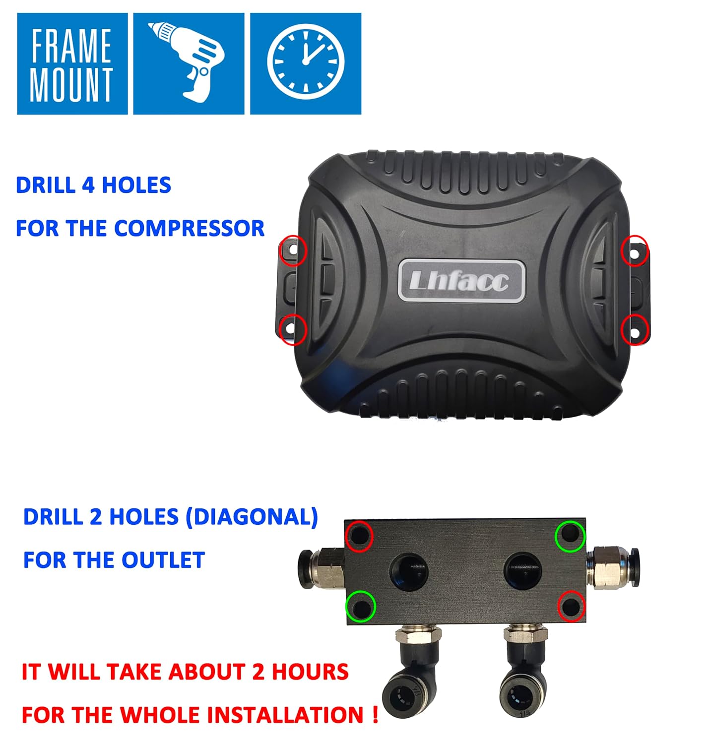On Board Air Compressor System Air Pump System with Digital Dual Path Air Gauge Paddle Valve Gauge Air Line T Fittings for Trucks Vans