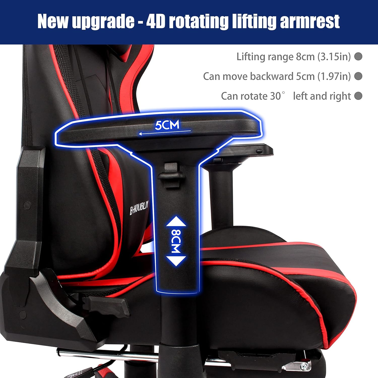 Gaming Chair with Footrest, Video Game Chair with Speakers - 7 Massage Points Ergonomic 4D Armrest Racing Gaming Chair with 90-180° Adjustable Backrest & Height Adjustable LED Lights Chair,1