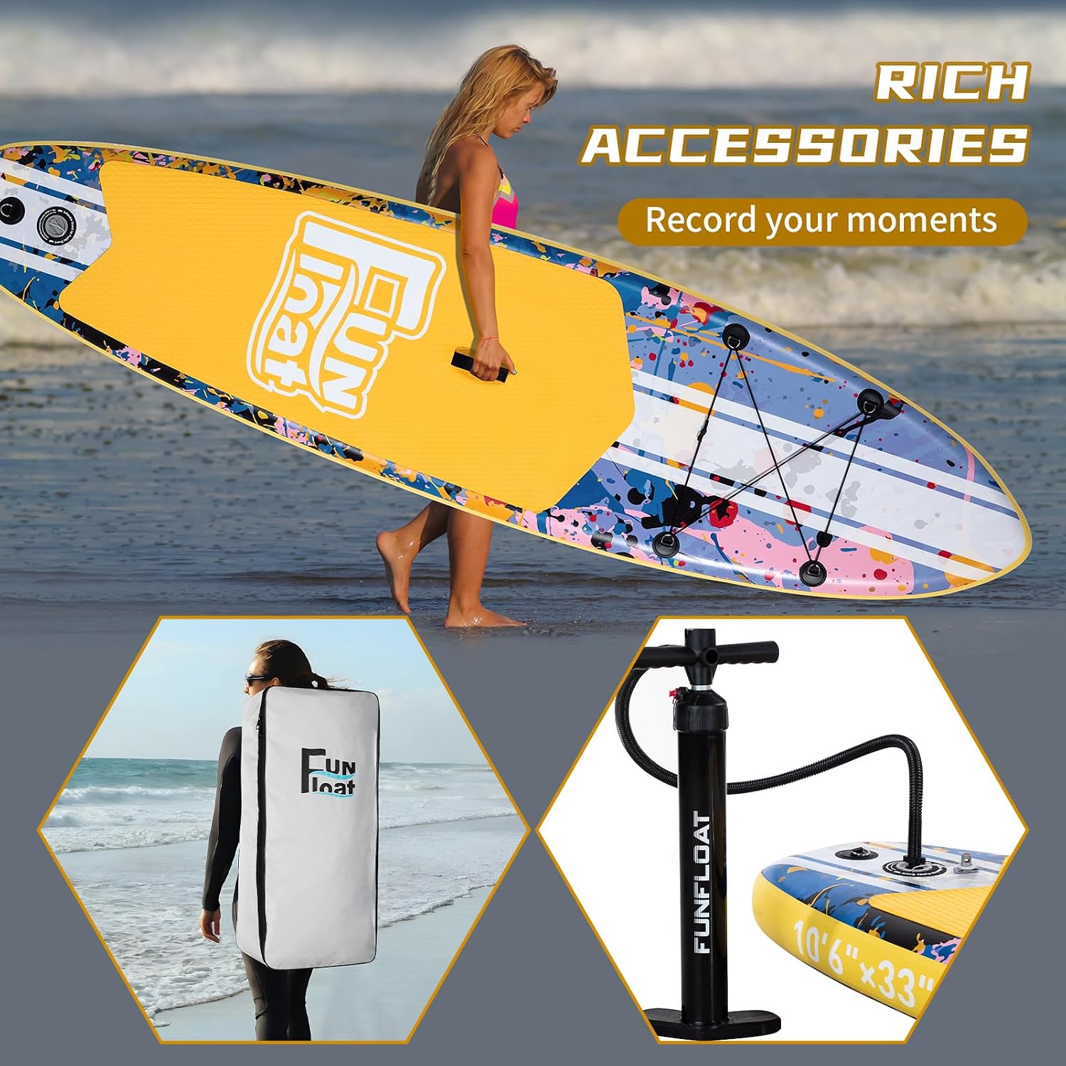 SUP, Paddle Board 11'x33 x6 Wide Inflatable Stand Up Paddle Board with Hand Pump, Leash, Adjustable Paddle for Basic Version, 100L Backpack, All-Round Sup Board