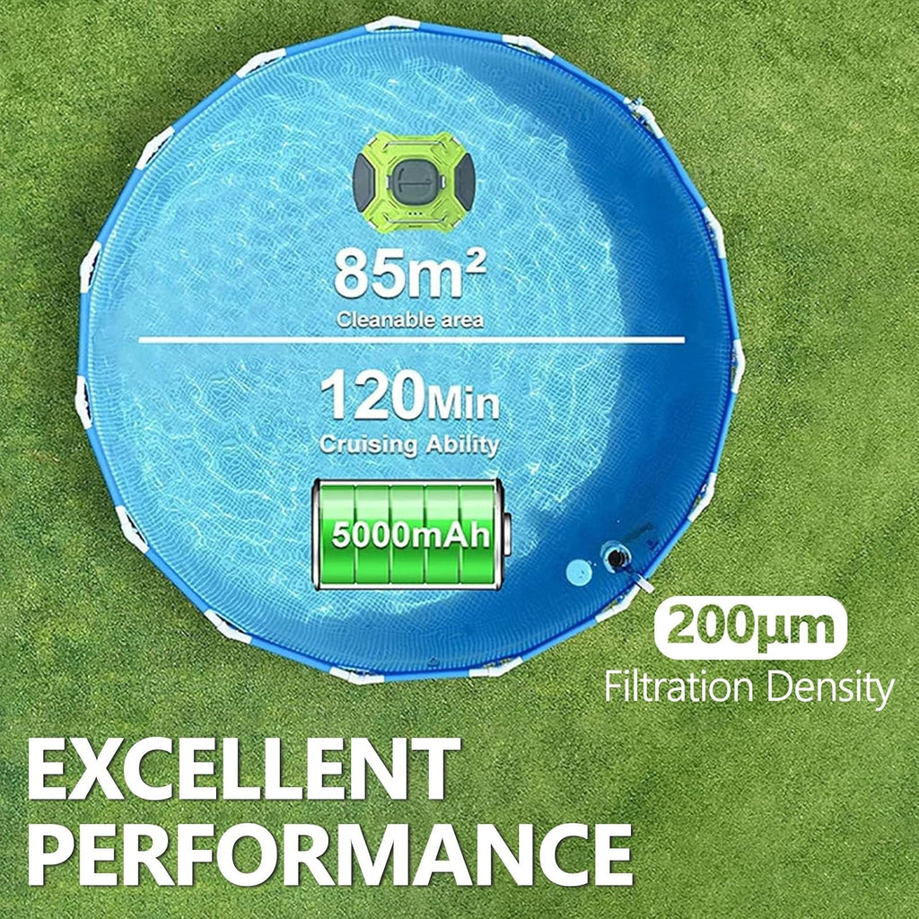 Pool Cleaning Robot - Automatic Cordless Pool Vacuum for Flat Above Ground Pools Up to 85m² - Battery Life of More Than 110 Minutes, Suitable for Hotel Pools, Swimming Pools, Reservoirs