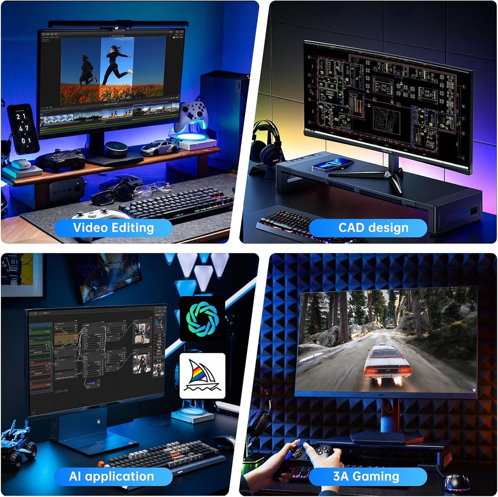 AI Mini PC, Desktop Computer i9-14900F 24 Cores Upto 5.8GHz, 64G DDR5, 2T M.2 PCIE4.0 SSD, Win-11 Pro, GeForce RTX5060Ti 16G, Four Display, 8K@60Hz Outputs, Dual LAN, WiFi7, Video Server