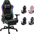 Ergonomic Gaming Chair with Speakers and LED Light - Full Massage Lumbar Support, High Back Office Chair - Recliner with Footrest and Lumbar Support, Adults Teens Computer Chair.,Black