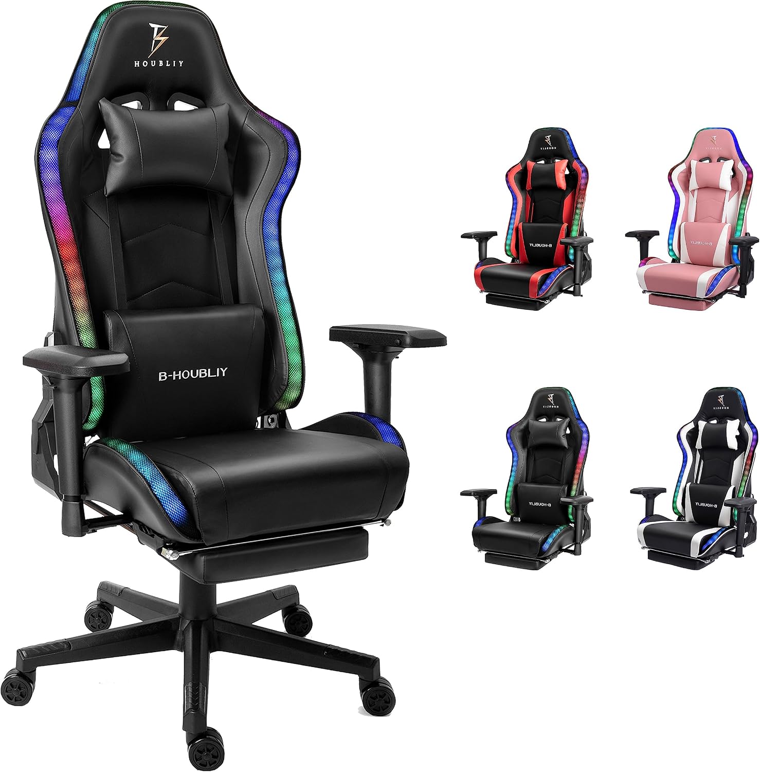 Ergonomic Gaming Chair with Speakers and LED Light - Full Massage Lumbar Support, High Back Office Chair - Recliner with Footrest and Lumbar Support, Adults Teens Computer Chair.,Black
