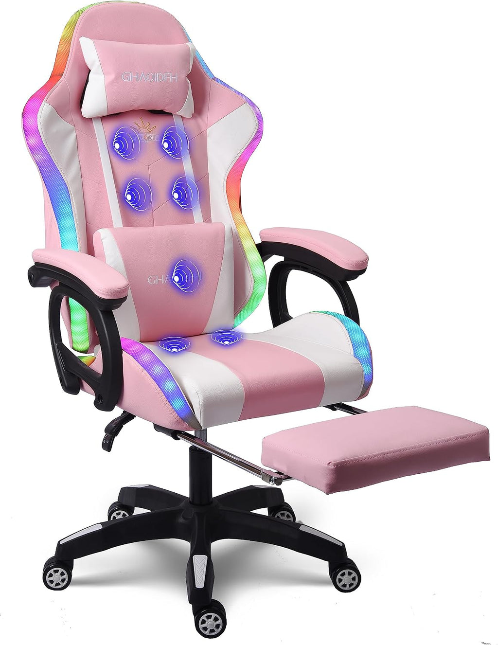 Video Gaming Chair with Speaker and RBG Light, Ergonomic Computer Chair with Massage Function, Comfortable Computer Recliner with Footrest and Lumbar Support,Gaming Chair for Adults Kids.,Pin