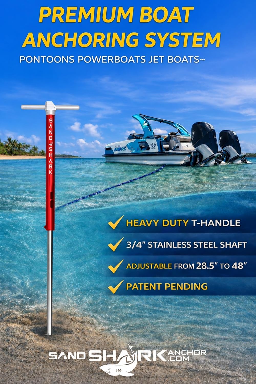 SandShark Anchor - Premium Screw in Boat Anchor, Pontoon Boat Anchor, Stainless Steel Shallow Water Anchor Pole, Sand Anchor w/Case - Essential Pontoon Boat Accessories