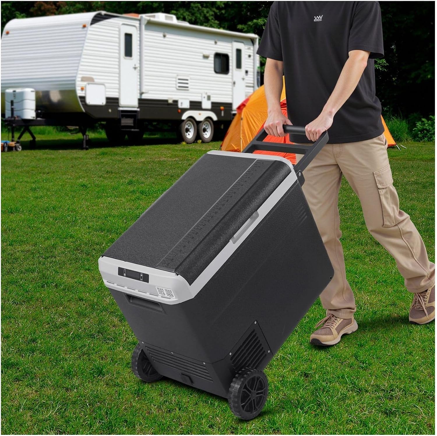 12 Volt Car Refrigerator 63.4QT, Portable Fridge Freezer, -4°F~68°F, 12/24V DC & 110-240V, Compressor Cooler for Camping, RV, Travel with Wheels