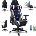 PC and Racing Game Chair,Massage Gaming Chair with Speakers, Ergonomic Chair with Headrest and Lumbar Support,Music Video Chair for Adults with RGB Light and Footrest,Backrest Adjustable.,Whi
