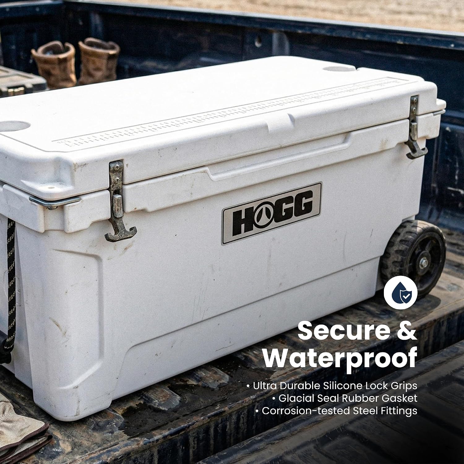 Ice Cooler with Wheels and Handle, Wheeled Cooler, Insulated Ice Chest with Wheels and Handle for Fishing and Camping with Dry Storage, Bottle Openers, and Cupholders