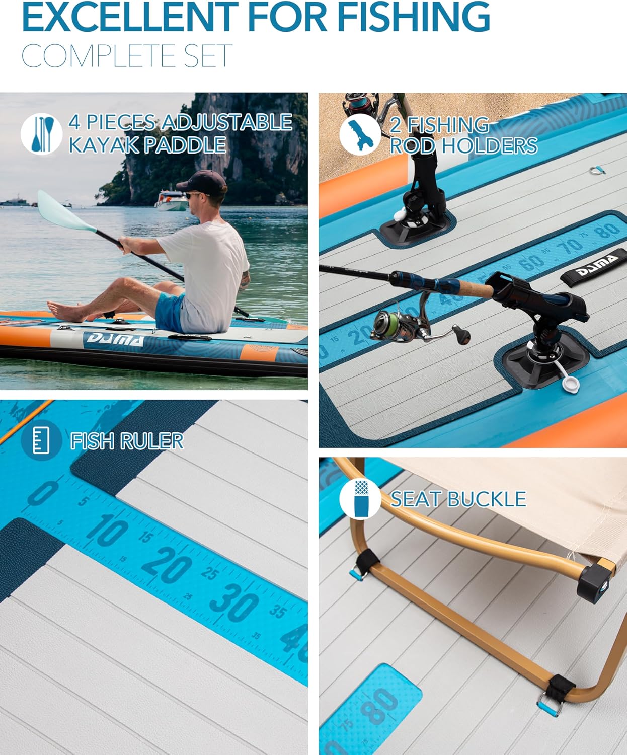 DAMA Triple Chamber SUP Inflatable Stand Up Paddle Board 10'8'*47', Extra Wide Paddle Boards for Adults, Fishing Paddle Board with 3 Removable Fins, 2 Fishing Rod Holders, Kayak Paddle,Portable Bag