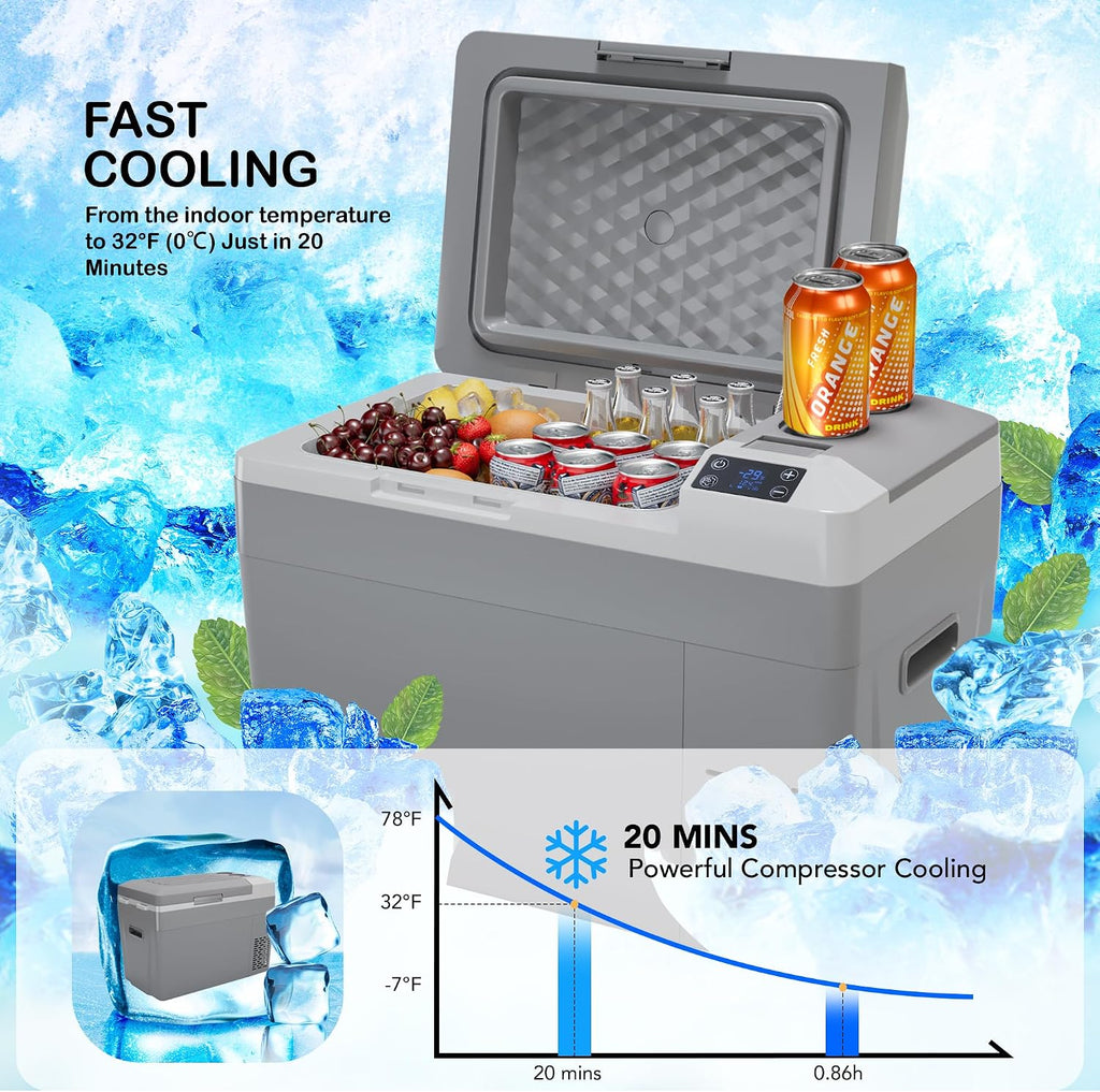 12 Volt Refrigerator 12V Car Fridge 23 Quart Portable Freezer Compressor Cooler, 12/24V DC & 110~240V AC, for Truck Van RV Camper SUV, -8℉~50℉, Ideal for Travel Camping Road Trips Tailgating
