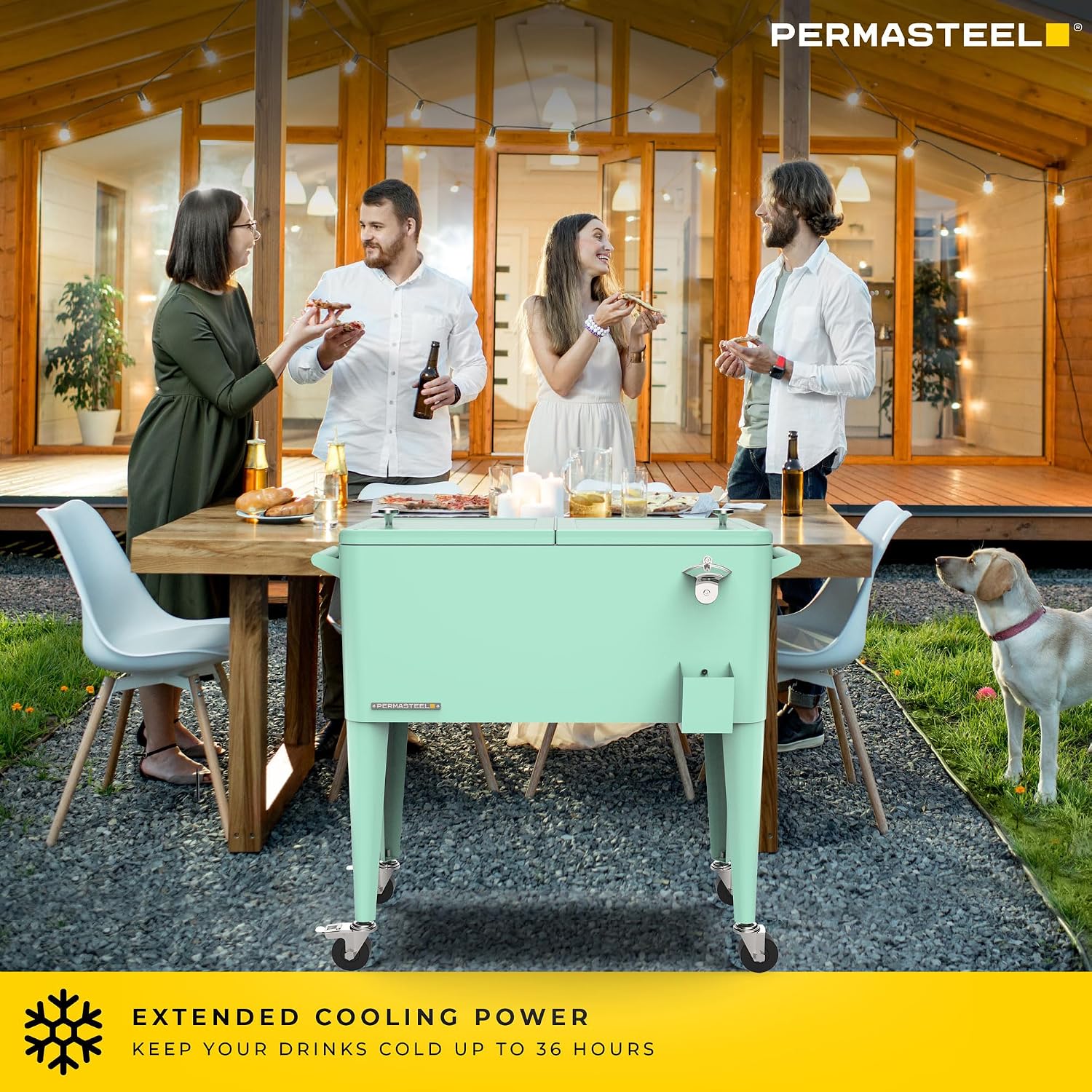 Permasteel 80-Qt Large Outdoor Patio Cooler with Wheels & Handles, Portable Rolling Hard Cooler for Outside, Retro Ice Cooler Cart, Beverage Can Coolers for Backyard Parties