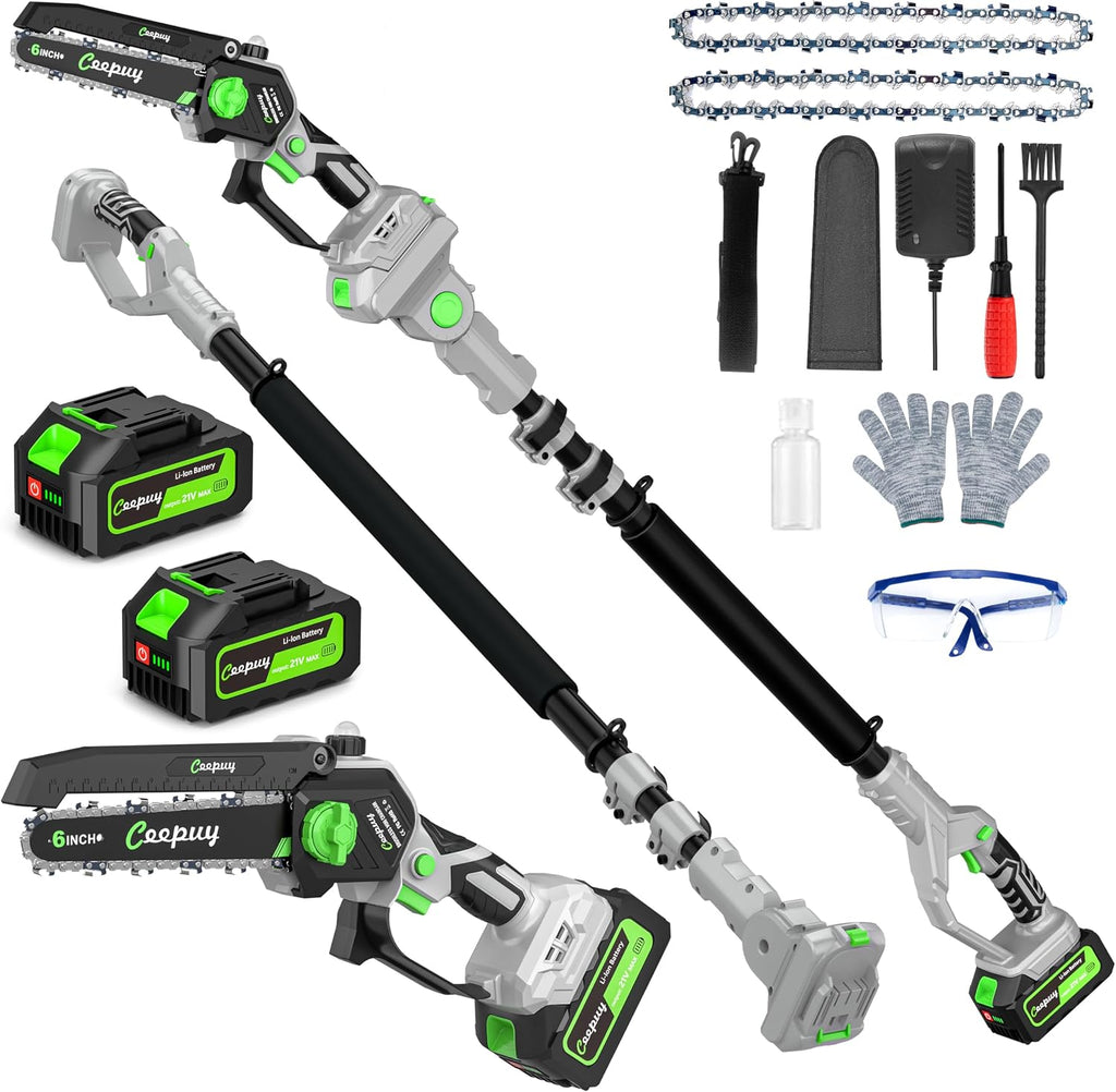 CEEPUY 2-in-1 Brushless Electric Pole Saws for Tree Trimming,6 Inch Cordless Mini Chainsaw with Extension Pole and 2 x 4000mAh Batteries, Pole Chain Saw Gift for Men Dad Husband Fathers Gardener 2026