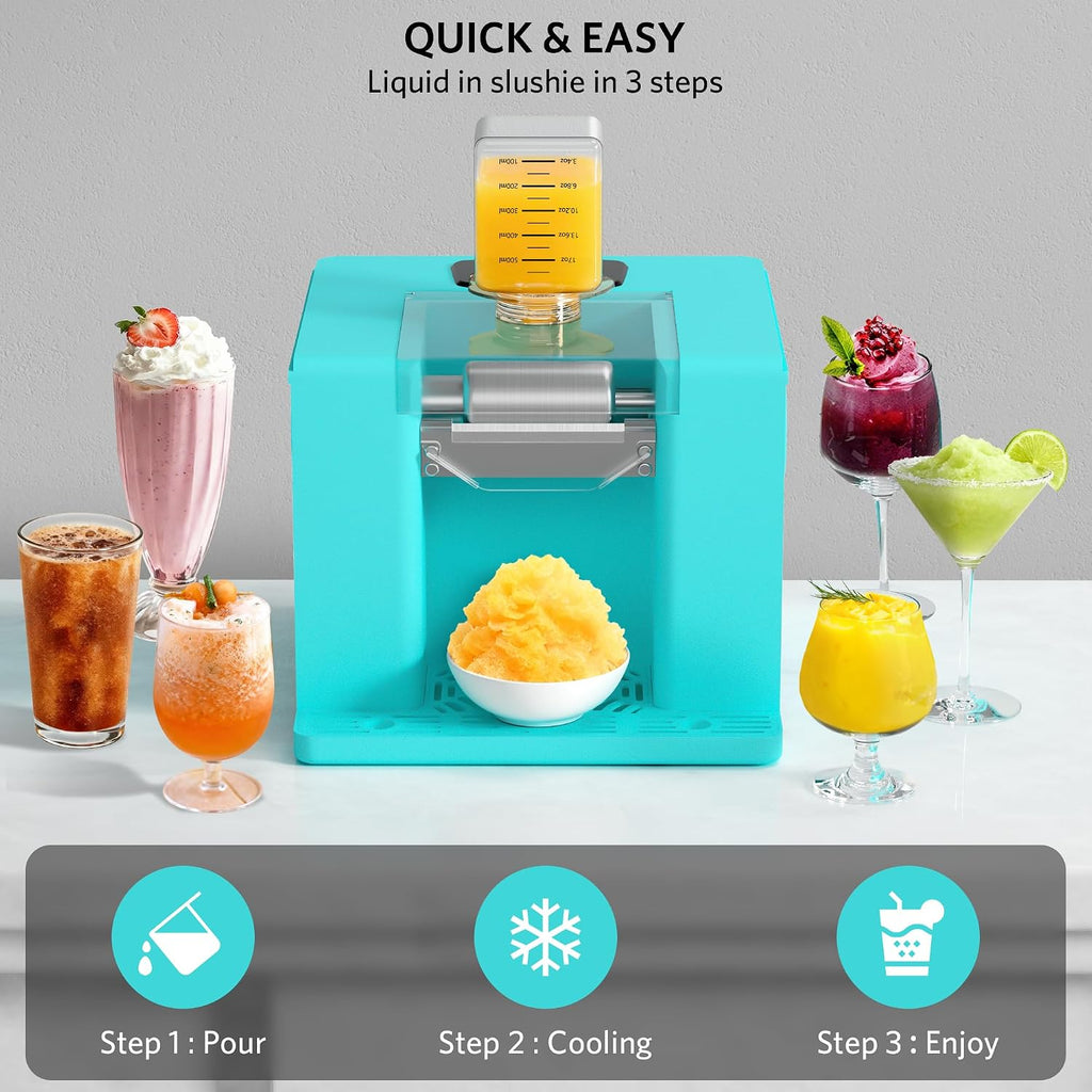 Shaved Ice Machine with Compressor | 60s Fast Fluffy Slushie & Snow Cone Maker | No Pre-Freezing | Sugar-Free Friendly | Self-Cleaning | 16oz Frozen Drink Maker for Home, Party & RV