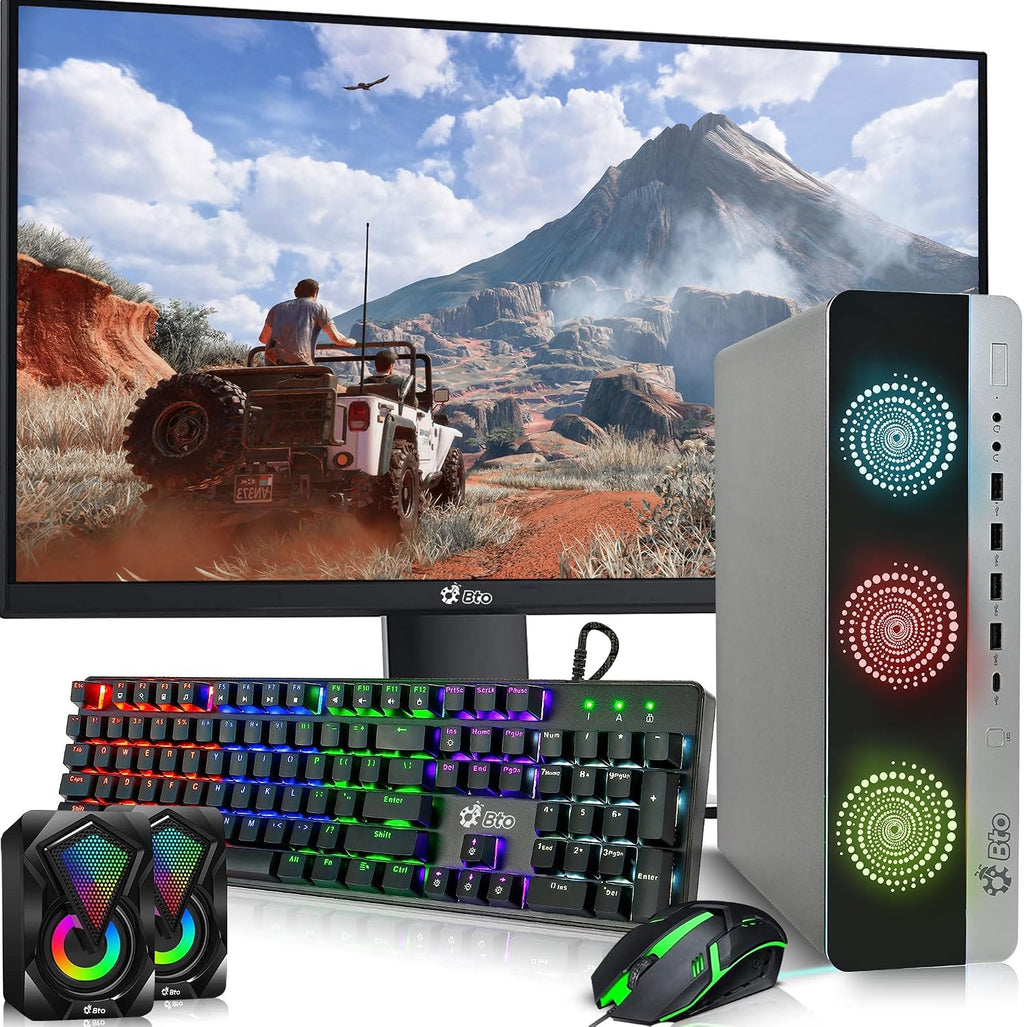 BTO HP RGB Gaming Desktop PC Bundle - Intel Core i5 6th Gen, 16GB DDR4 Ram, 1TB SSD, NVIDIA GeForce GTX 1050 Ti 4GB, New 24-inch Monitor, RGB Set - Prebuilt Gaming Computer - Windows 11 Pro (Renewed)