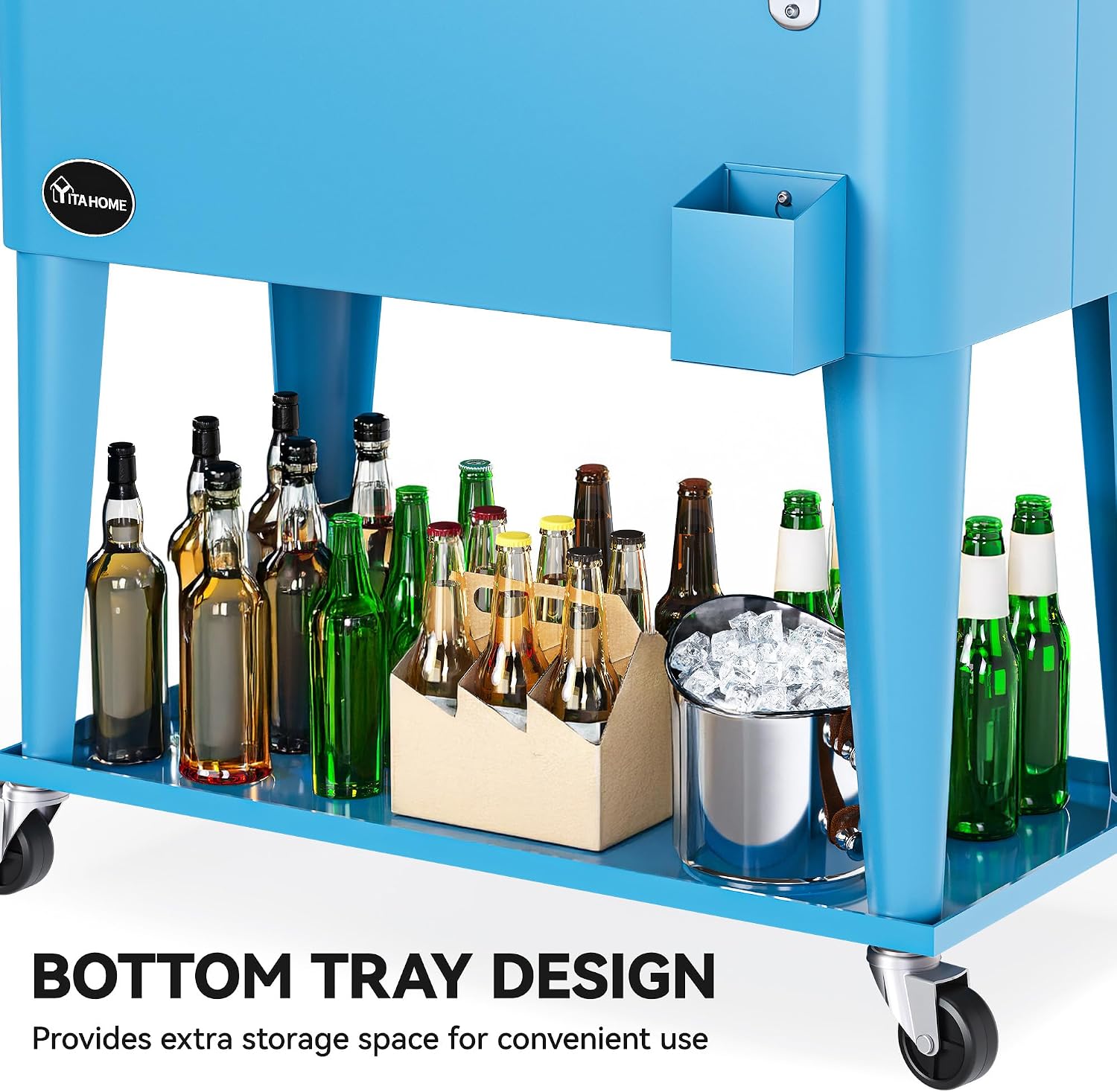 YITAHOME 80 Quart Patio Cooler Cart with Bottle Opener Drainage, Portable Rolling Beverage Cart for Pool Deck Party Cookouts