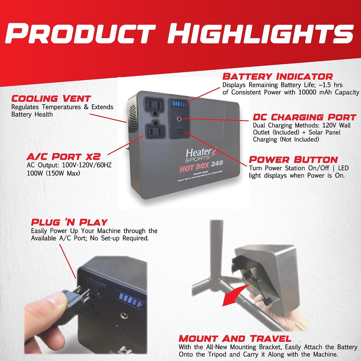 Heater Sports Hot Box 240 Portable Power Supply to Supply Power to Select Pitching Machines for Up to 1.5 Hours Run Time