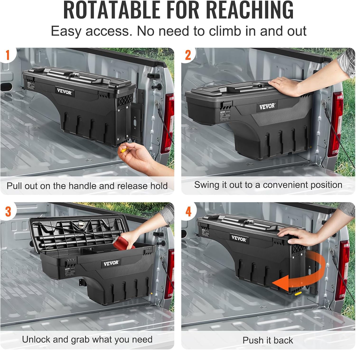 VEVOR Truck Bed Storage Box, Compatible with Chevrolet Silverado 1500 GMC Sierra 1500 2019-2020 R, Waterproof ABS Wheel Well Tool Box with Lockable Lid, 6.6 Gal/25 L Toolbox, Passenger Side, Black