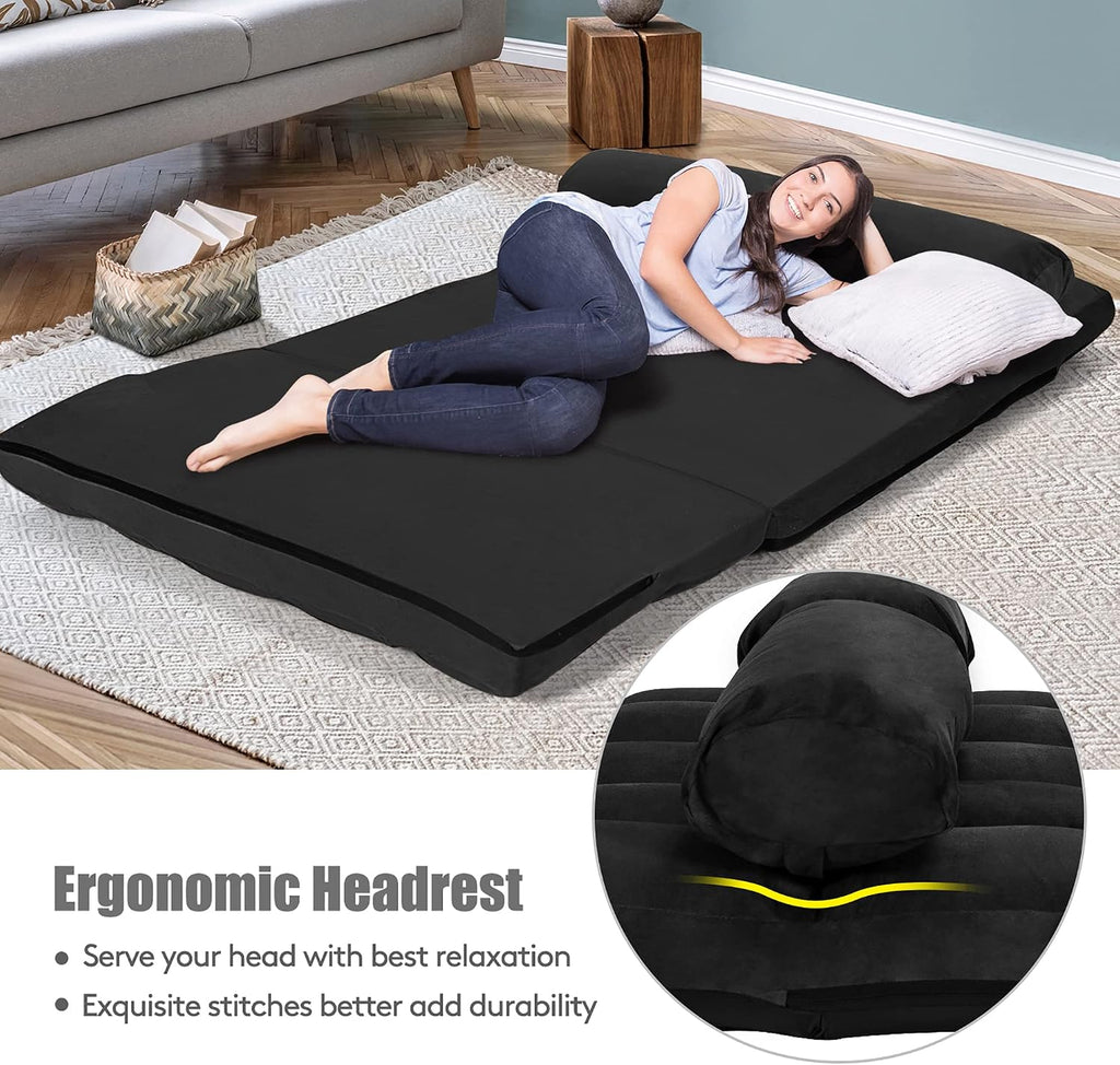 DORTALA Foldable Floor Sofa, 6-Position Adjustable Lounge Couch with 2 Pillows & Suede Cloth Cover, Modern Lounge Mattress Video Gaming Lazy Couch, Suede Floor Seating Sofa, 71' x 44.5', Black