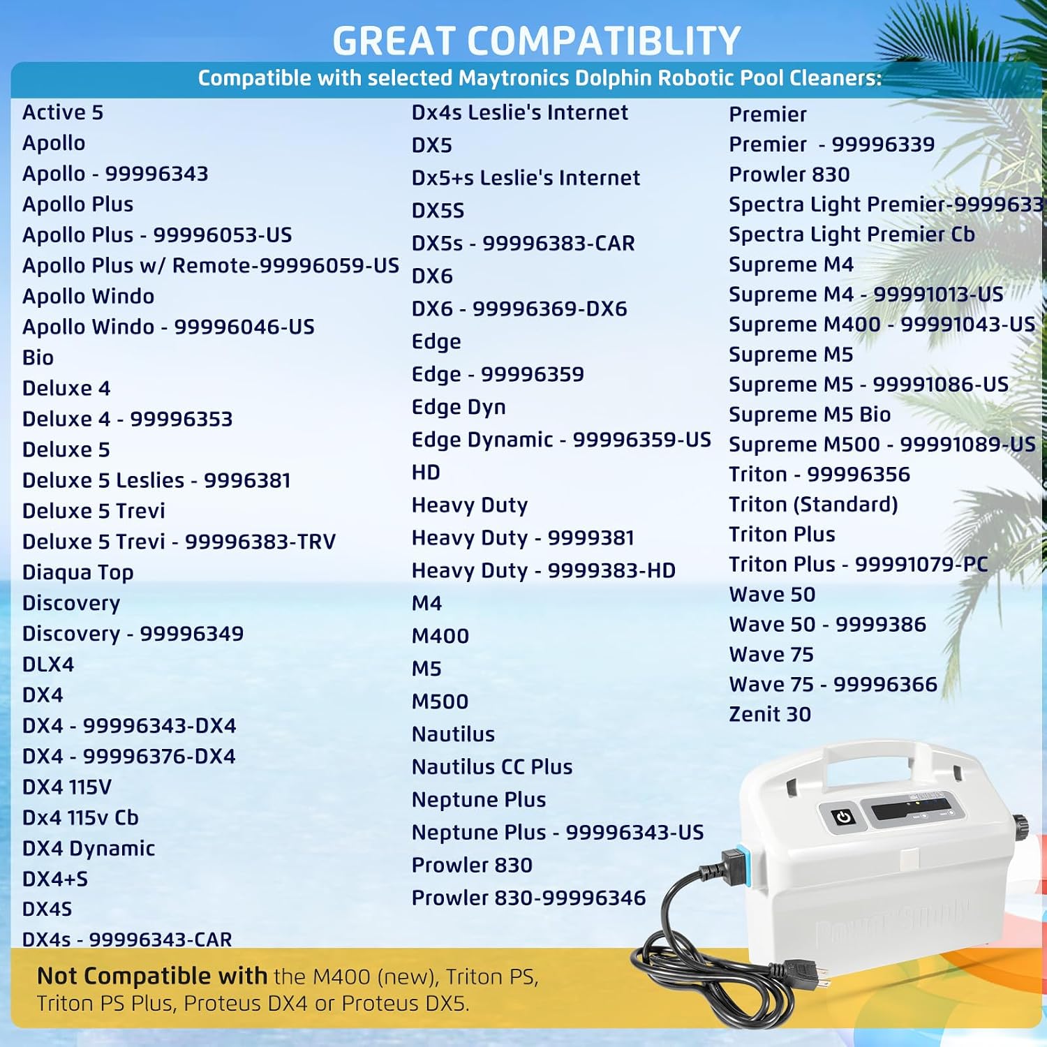 9995678 Power Supply with Cord Replacement for Dolphin Nautilus CC Plus, Premier,Apollo,Bio,Deluxe 5,DLX4,DX4,DX4S,DX5S,DX6, Edge,HD,M400,Neptune Plus,Prowler 830,Supreme M4 M5, Triton Plus,Wave 50 75