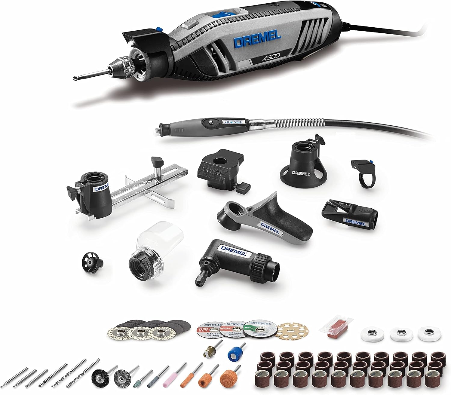 Dremel 4300-9/64 Versatile Rotary Tool Kit with Flex Shaft - 9 Attachments & 64 Accessories - Ideal for Engraving, Etching, Sanding, and Polishing