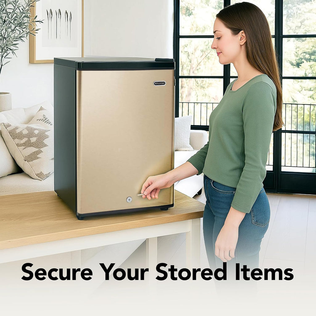 Whynter Upright Freezer with Lock, 2.1 Cu. Ft. Small Freezer Mini Freezer for Bedrooms, Dorms, Garages, Offices, CUF-210SSG, Rose Gold