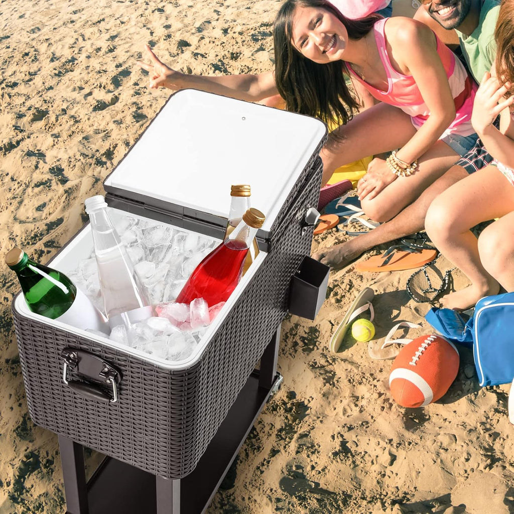 80 Quart Rolling Cooler Cart with Shelf and Bottle Opener for Patio Party