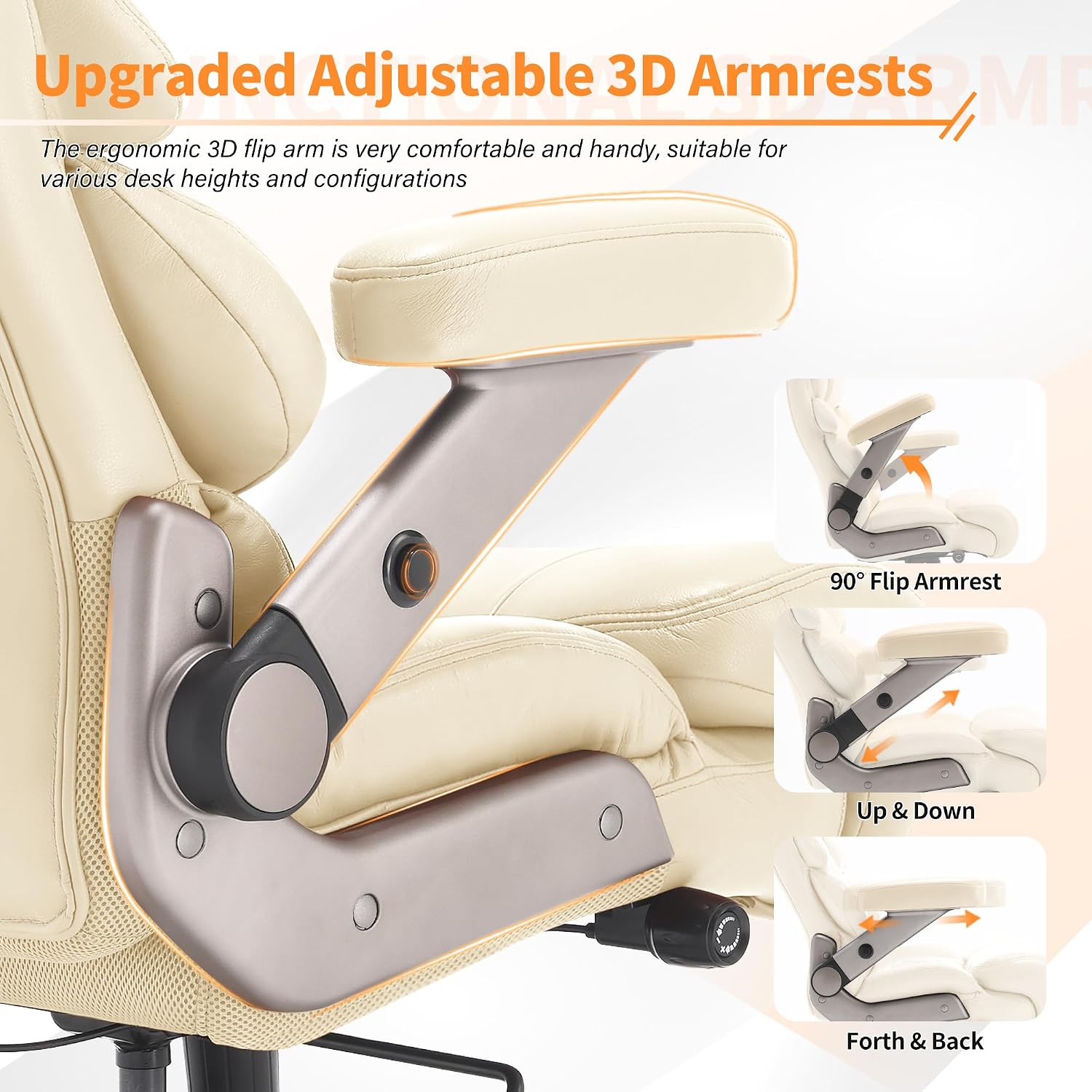 VUZI 700lbs Big and Tall Office Chair-Large Computer Chair with Adjustable Lumbar Support 3D Flip Arms Plus Size Wheels, High Back Executive Desk Chair, Heavy Duty Metal Base, Thick Padded Wide Seat
