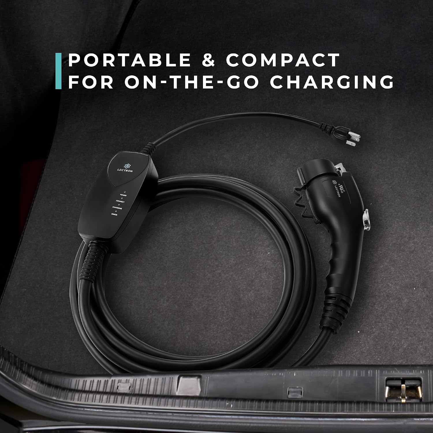 Lectron Portable Level 1 J1772 EV Charger with Wi-Fi/App Control - 12 Amp, 120V Portable Charger with NEMA 5-15 Plug, 16ft Charging Cable - for J1772 Electric Vehicles ONLY