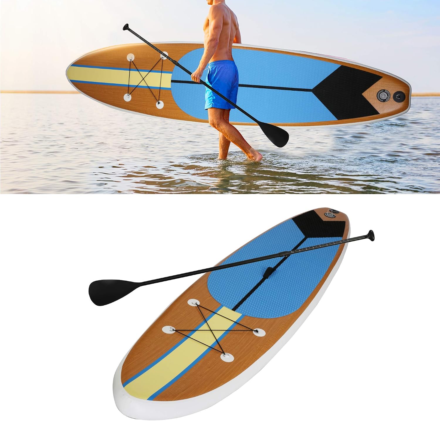 Inflatable Stand Up Paddle Board W SUP Accessories & Backpack Leash Double Action Hand Pump Repair Kit