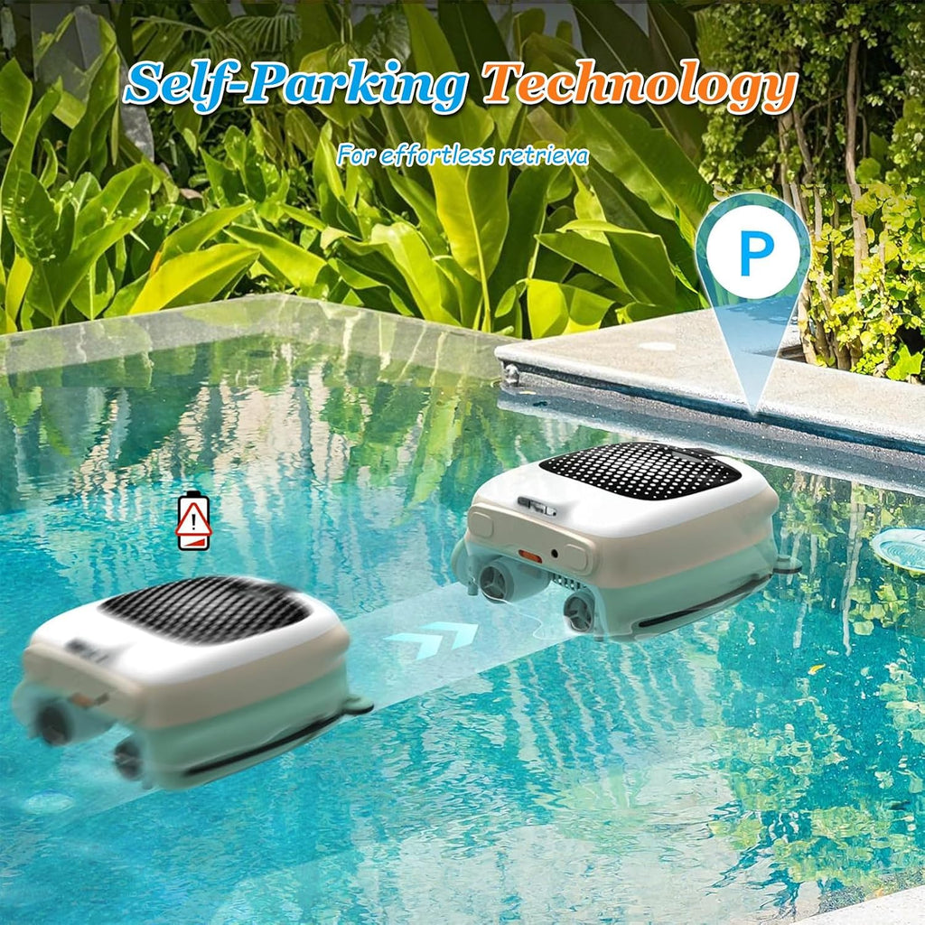 Pool Robot, Cordless Pool with Cleaning Power Supply, 6H Autonomy for Above Ground Pools 2000sq.ft, Double Filtration, Automatic Parking