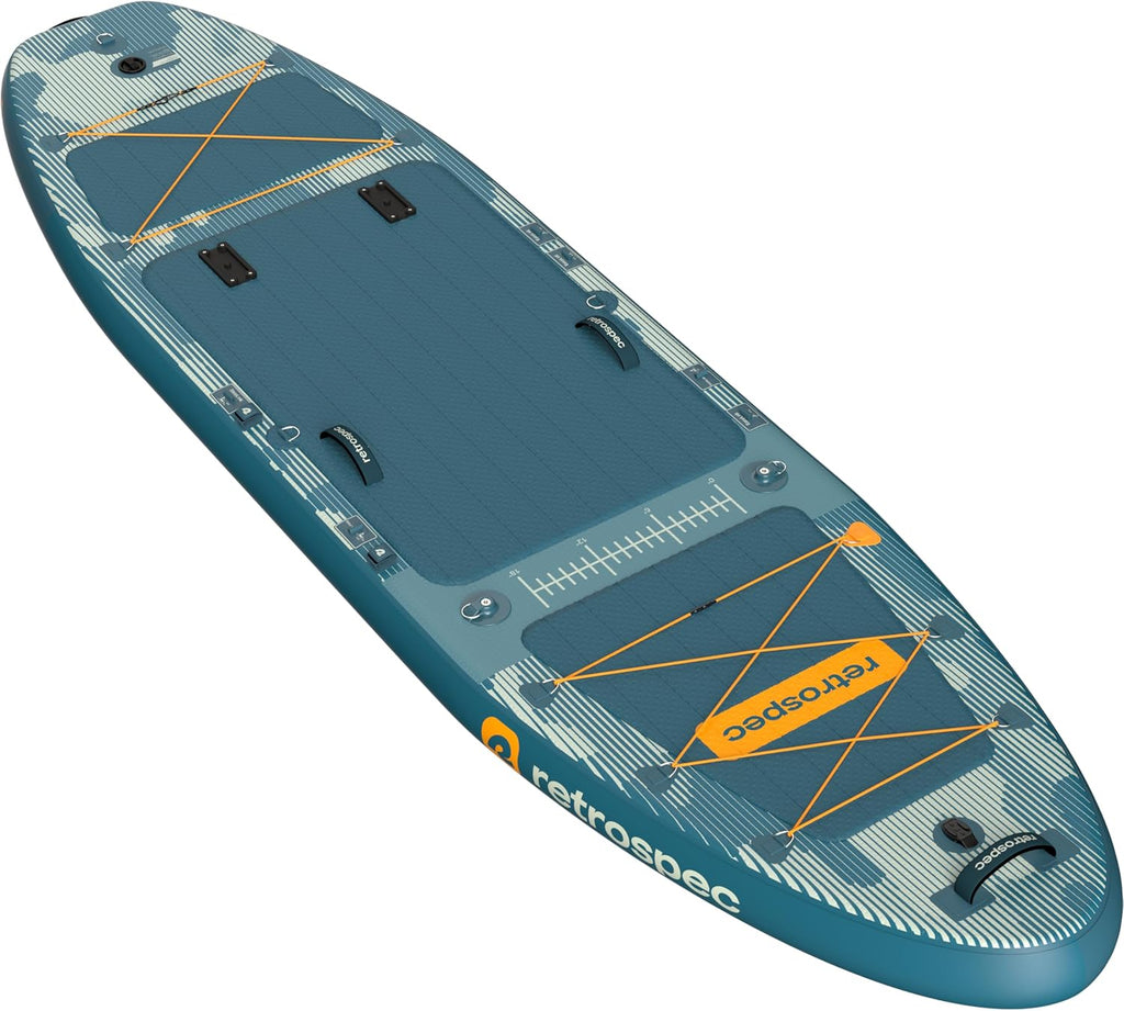 Retrospec June Inflatable Fishing Paddle Board 11'6' with Removable Seat – Puncture-Resistant Paddle Board for Fishing with Rod Holders, Non-Slip Deck Pad & Accessories