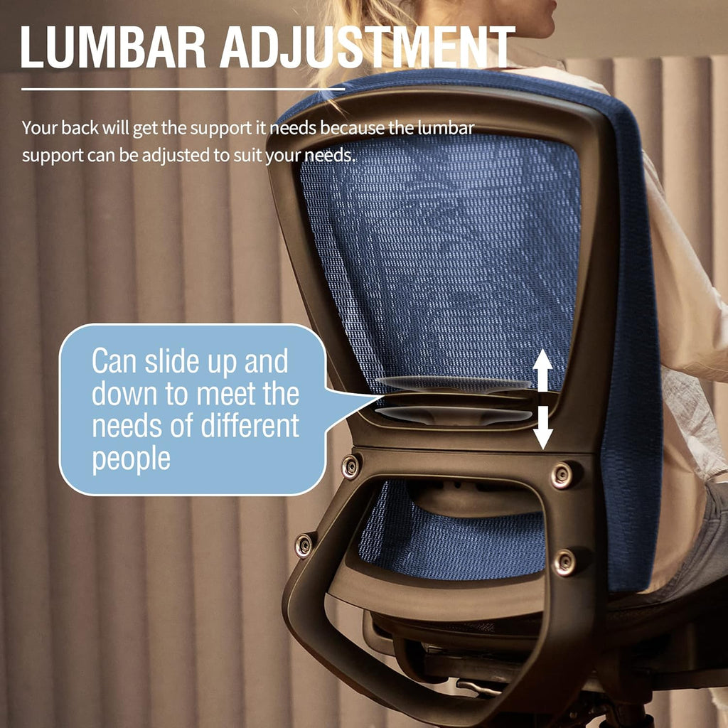 ELABEST Mesh Office Chair,Ergonomic Computer Desk Chair,Sturdy Task Chair- Adjustable Lumbar Support & Armrests,Tilt Function,Comfort Wide Seat,Swivel Home Office Chair (Blue)