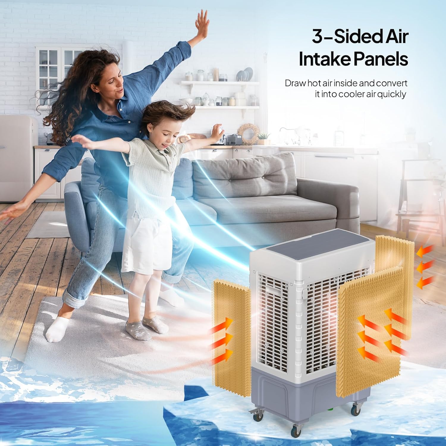 ROVSUN 2600CFM Portable Air Cooler, 10.5Gal/40L Evaporative Swamp Cooler, 3-IN-1 Cooling Fan with Remote Control, 3 Speeds, 7.5H Timer & 4 Ice Box, Humidifying Oscillating Fan for Indoor or Outdoor