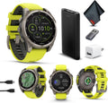 Garmin Fenix 8 47MM Solar Sapphire Multisport GPS Smartwatch Titanium with Amp Yellow Silicone Band, 48 Days Battery Life, Built-in LED Flashlight, Health & Fitness Smart Watch Bundle for Men & Women