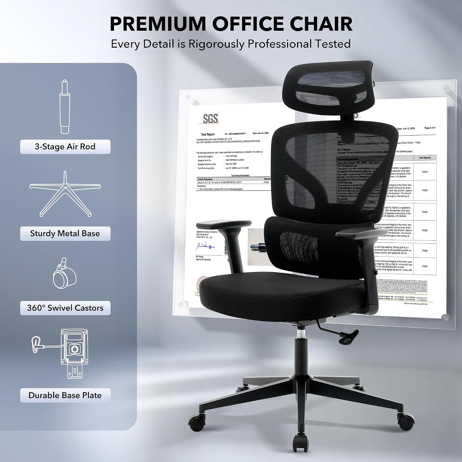 Office Chair Ergonomic Desk Chair - Home Mesh Office Desk Chair with Adjustable Lumbar Support, High-Back Computer Gaming Chair with Headrest 3D Armrests, Rolling Swivel Task Chairs for Home, Office